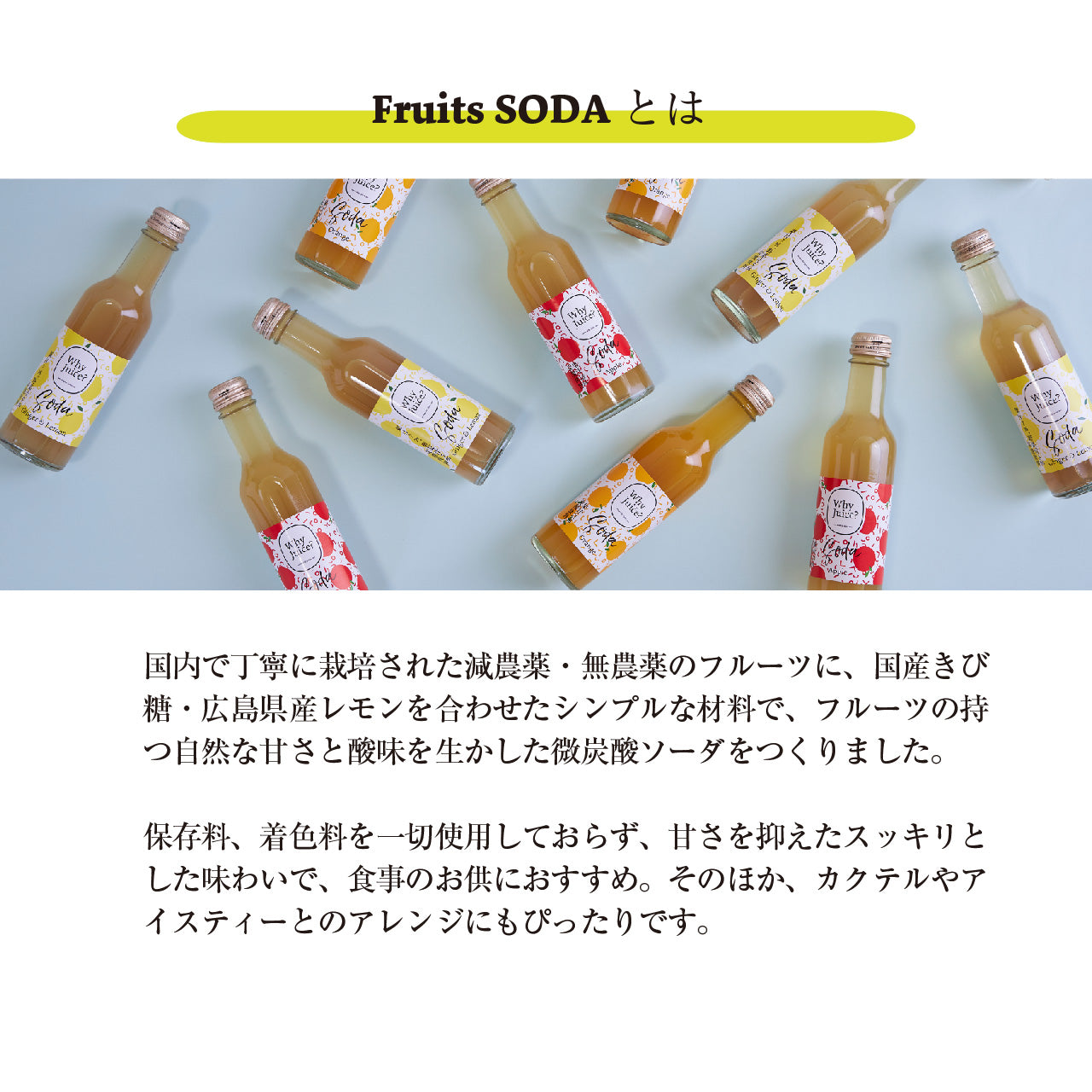 Fruits SODA ギフトボックス　ミックスセット（3本）【減農薬・無農薬の果物と野菜】